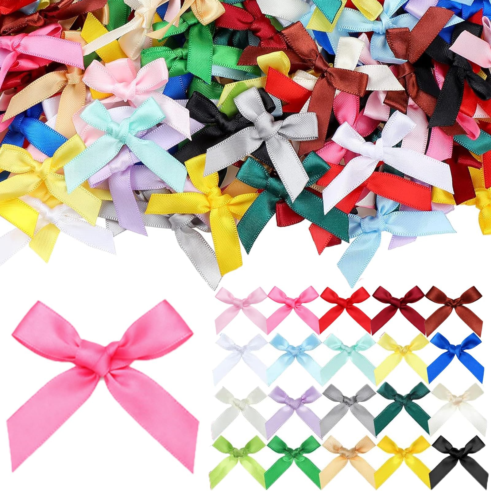 300 Pcs Mini Ribbon Bows for Craft, Multicolor Tiny Satin Bows for DIY Sewing Hair Cheer Pins Clothespins Wedding Gift Box Ornament Birthday Balloons, Cake, Party Decor(Bright Colors)