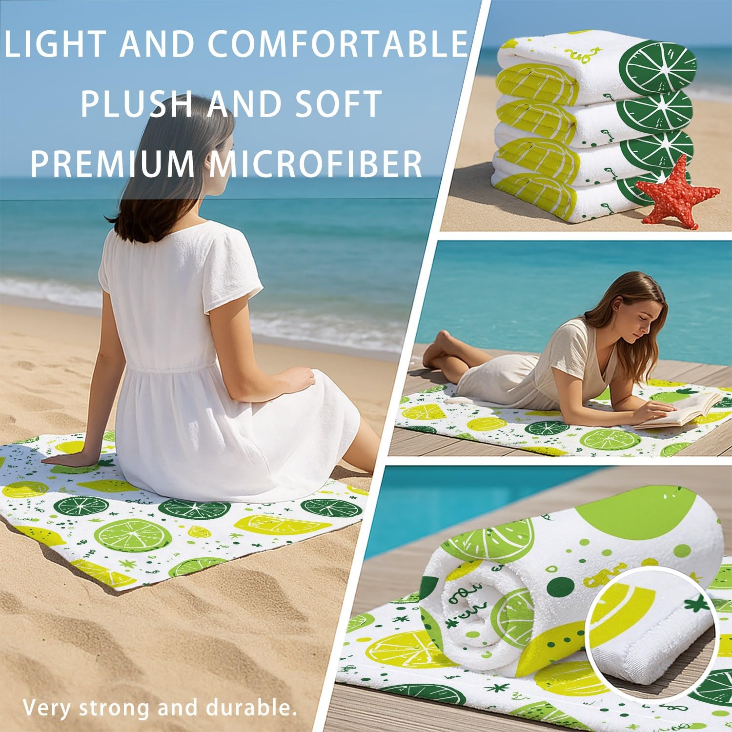 Générique Serviette de Plage Microfibre 200 x 100 CM,Drap de Plage Style Livre d'images, Graffiti, Couverture de Plage Absorbante,Couverture de Bain Lime, Citron, Pois, Étoiles