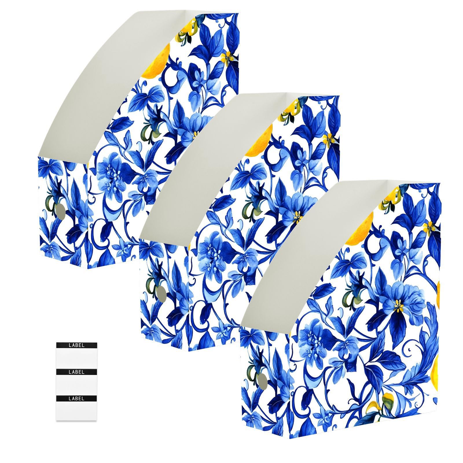 GAIREG Lemon Blue Leaf organizer na dokumenty z pionowym schowkiem | Składany uchwyt na dokumenty na biurko, 23 x 30 x 9,9 cm każdy, naklejki do pisania, 6 sztuk