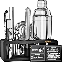 MixMate 15-Piece Bartender Kit with Stand - Premium Cocktail Shaker Set, Bar Tools, Recipe Book for Home Mixology & Parties