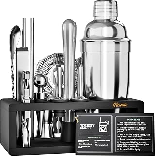 MixMate 15-Piece Mixology Bartender Kit with Wood Stand - Premium Cocktail Shaker Set, Stainless Steel Bar Tools for Home Mixology & Parties | Ideal Gift