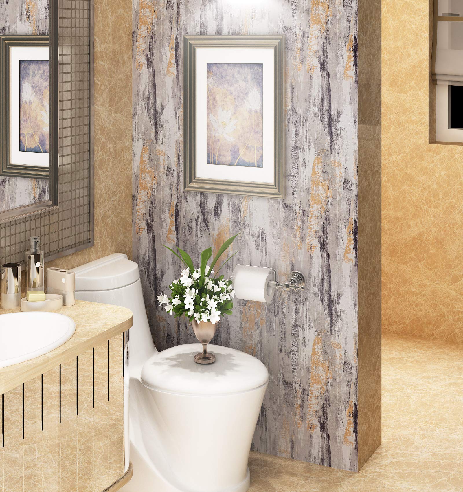 Livelynine Papel Pintado Gris Plata 40CMX10M Papel Pared Rayas Papel Adhesivo Cocina Papel Tapiz Paredes Vinilos Para Muebles Decorativos Papel Pintado Pared Dormitorio Vinilo Adhesivo Gris Metalizado