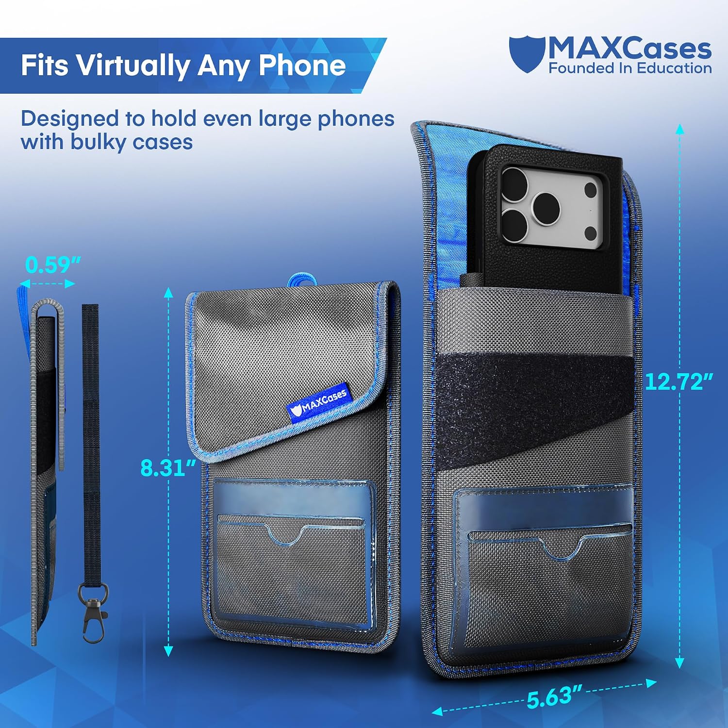 MAXCases Shield Cell Phone Lock Pouch for School, Classroom Use - Universal Fit Phone Pouch Bag with Dual Closures, Ballistic Nylon, Clear ID Pocket, Hanging Loop & Back Strip