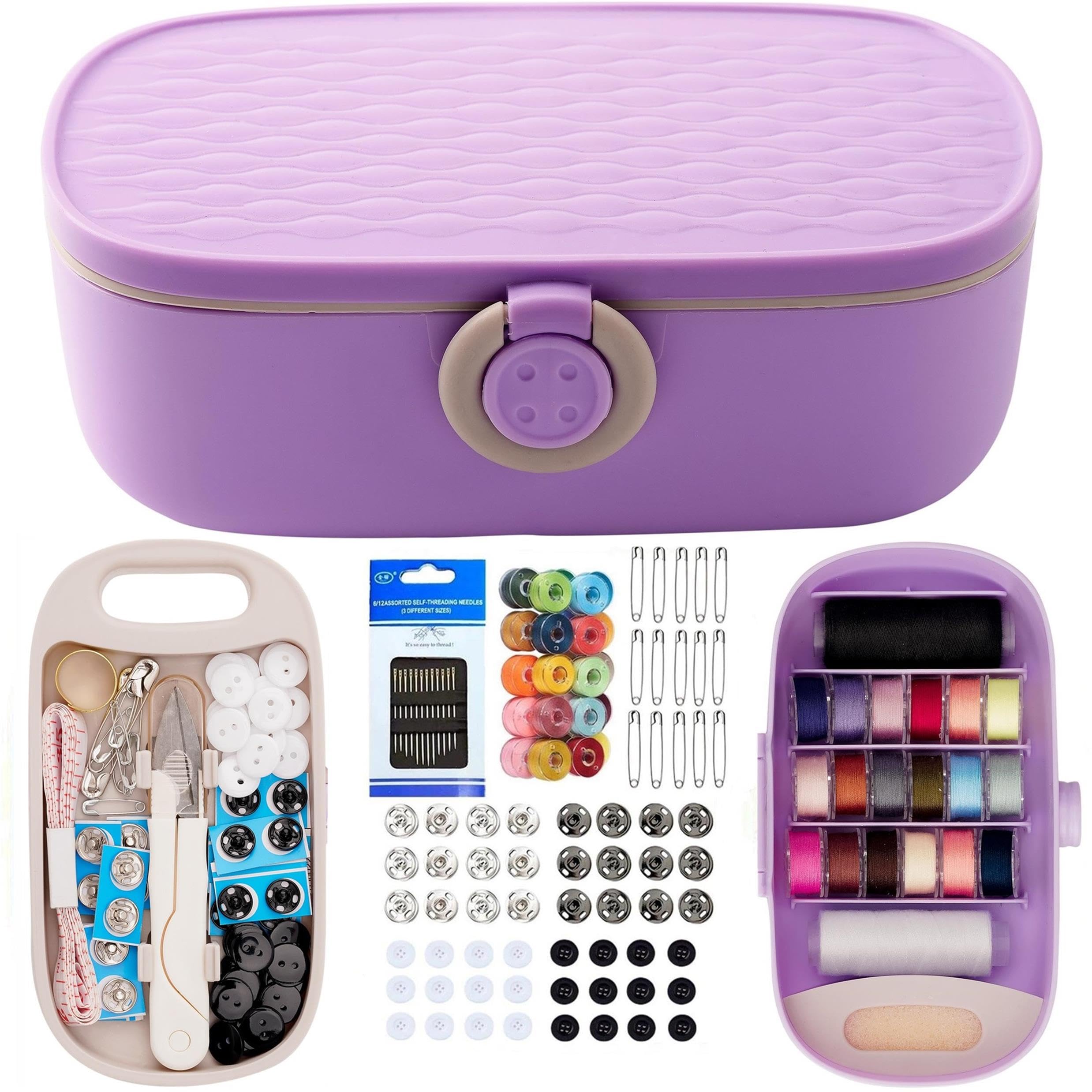 WANSHUNLMI Sewing Project Kit, 140 Pcs Travel Family Sewing Supplies Repair Kit Portable Small Traveler Sewing Kit Sewing Thread Accessories DIY Sewing Supplies Organizer (PP Sewing Kit)