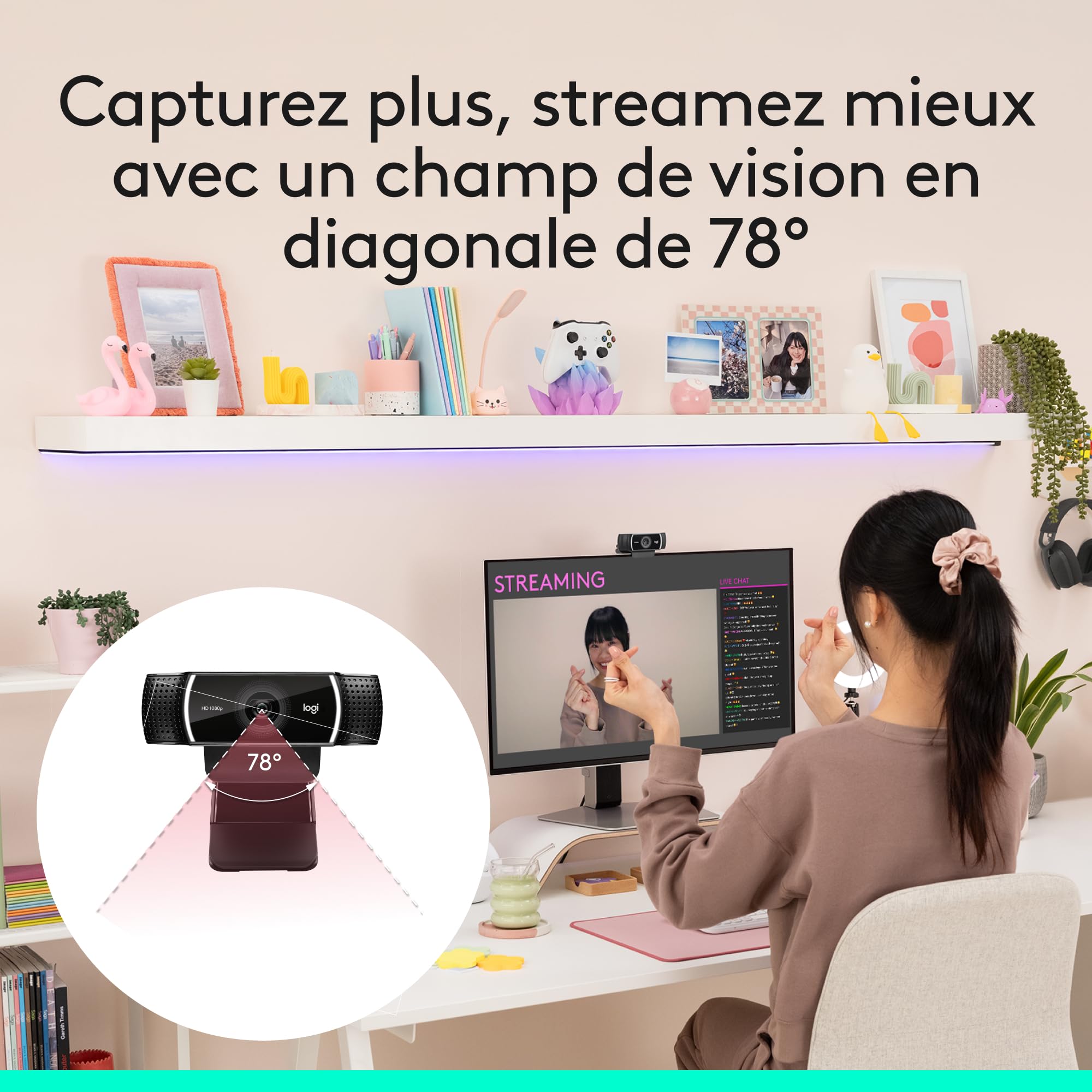 Logitech C922 Pro Stream Webcam, Streaming Ultrarapide HD 1080p/30ips/HD 720p/60ims, Audio Stéréo, Correction HD, Mise au Point Automatique, Youtube, Twitch, Camera PC/Mac/Portable/Macbook/Tablette
