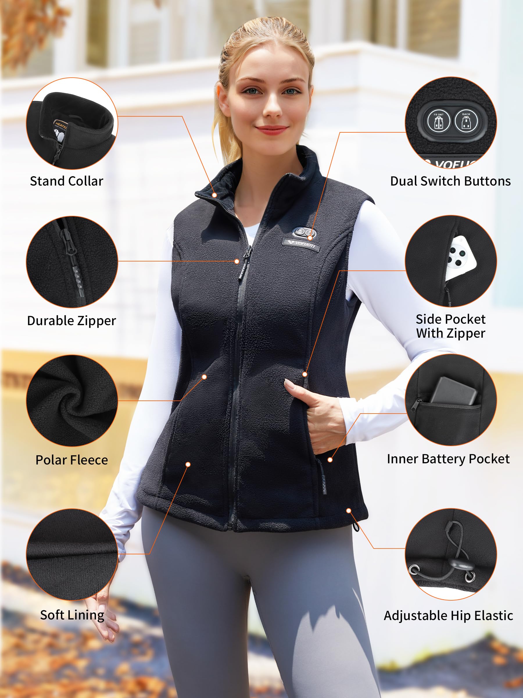 Beheizbare Weste Damen mit 7.4V 10000mAh Akku,Weihnachten Geschenk für frauen,Fleece Beheizbare Weste 3 Heizstufen,Beheizbare Jacke mit Elektrischem Wärmeweste,Elektrische Heizweste für Innen,Außen
