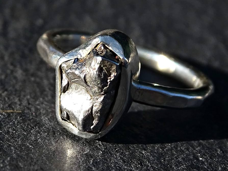 Amazon.com: silver meteorite ring, meteorite engagement ring