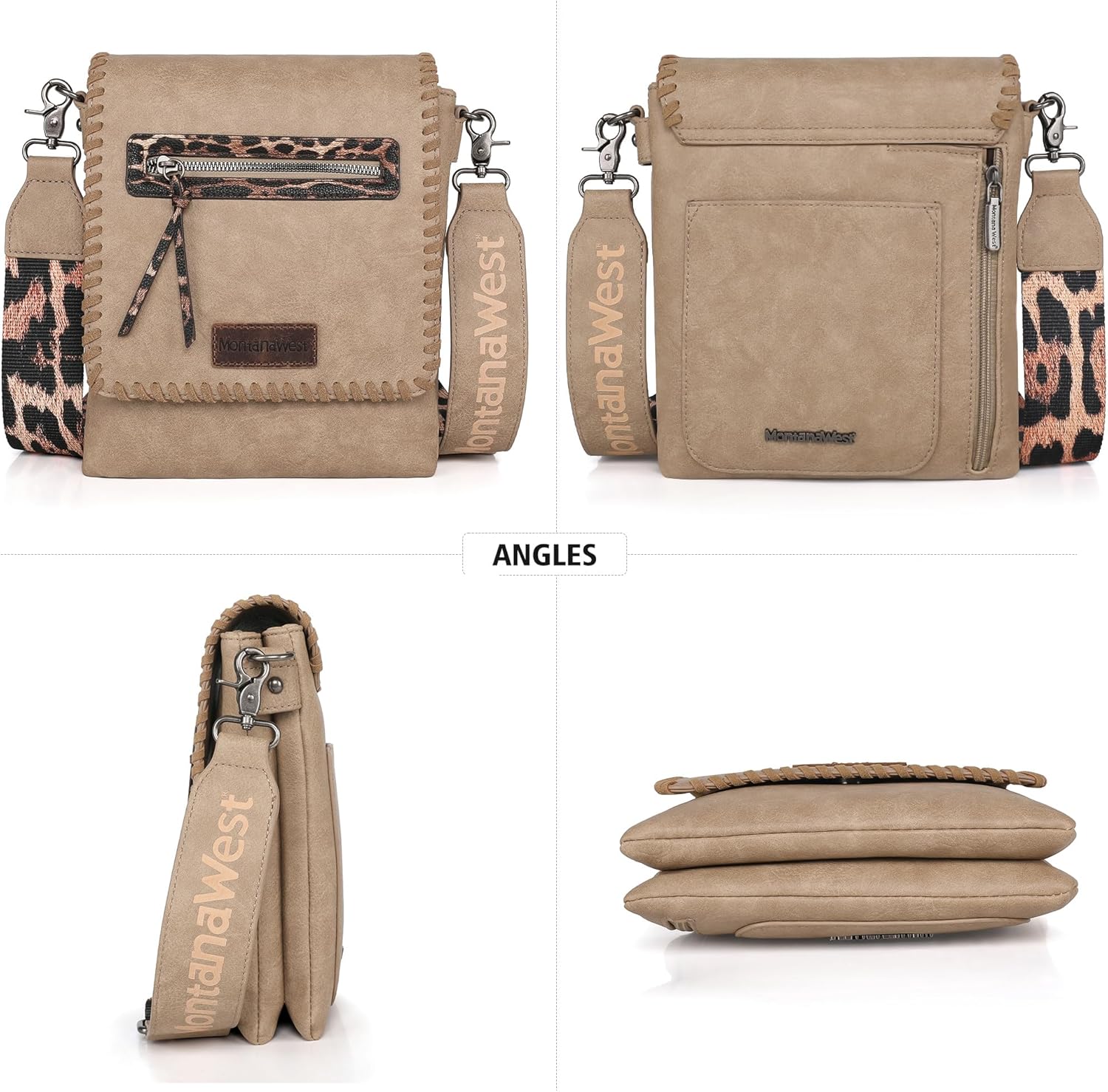 Montana West Crossbody Bags for Women with Dual Compartments Western Cross Body Purse with Leopard Print Guitar Strap - Image 4