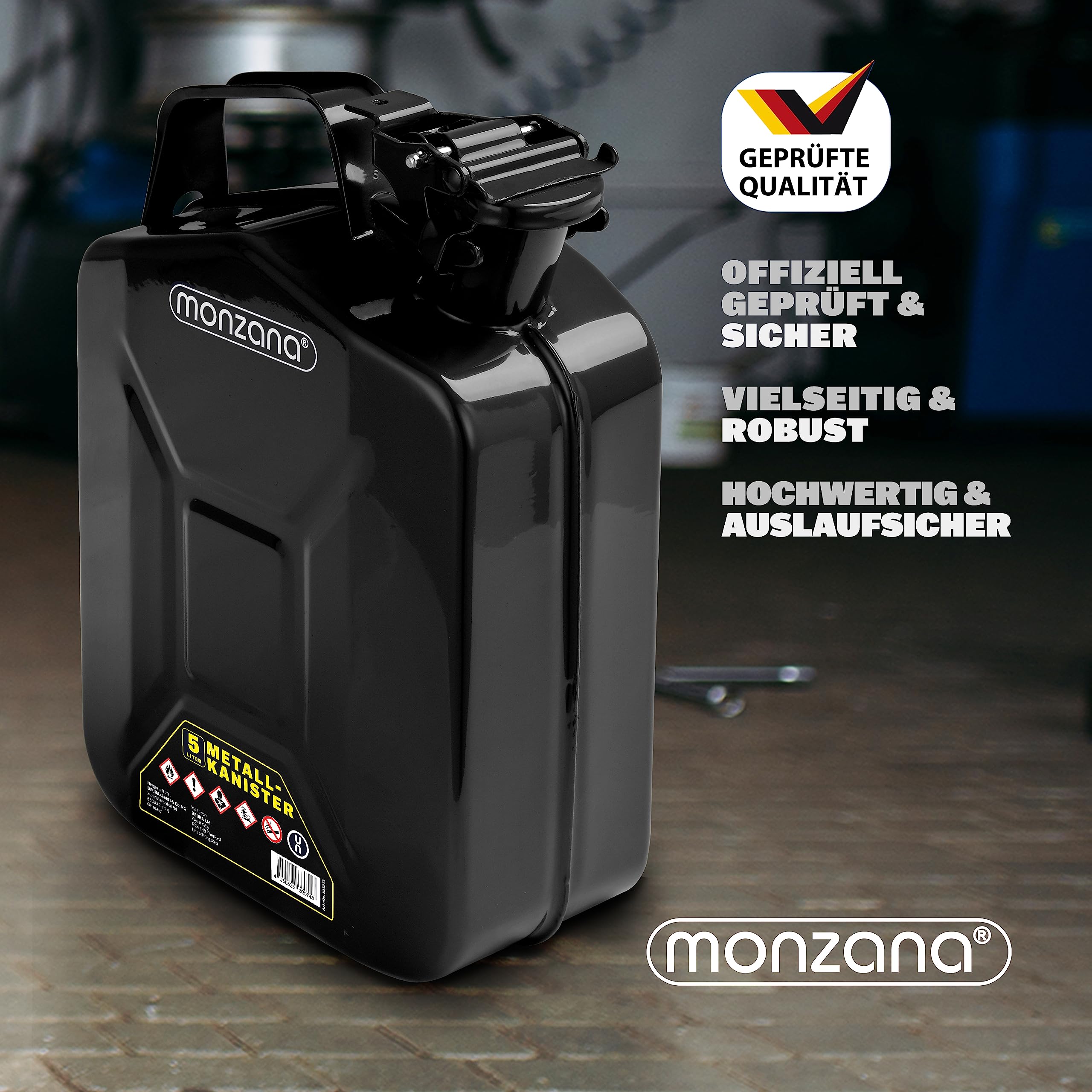 MONZANA® Jerrican essence en métal 5L homologation ONU transport liquides diesel huile voiture moto bidon récipient réservoir carburant