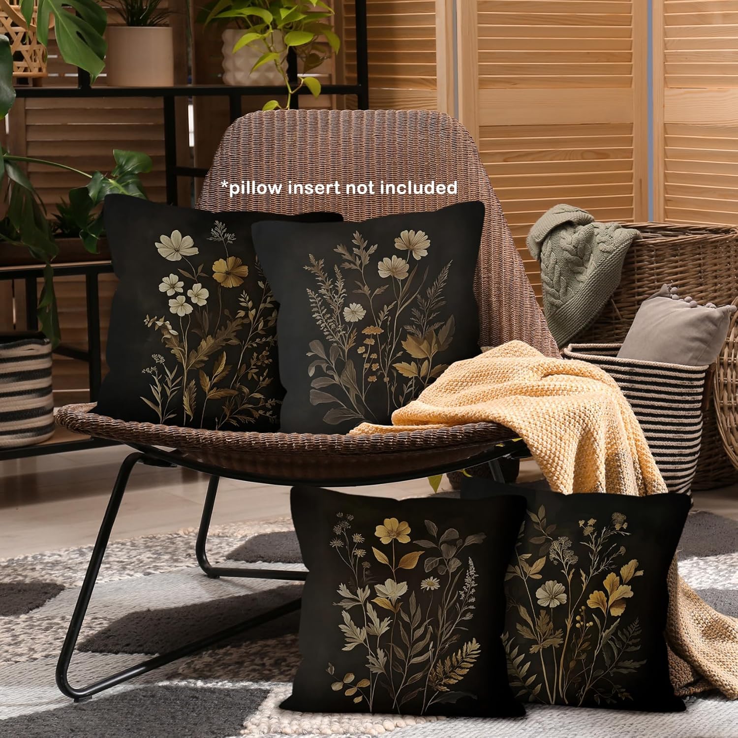 Dark Academia Cottagecore Botanical Throw Pillow Covers 18x18 Set of 4, Vintage Fall Moody Floral Wildflower Decor Pillow Cases for Bedroom Living Room, Rustic Farmhouse Pillowcases for Couch - Image 3