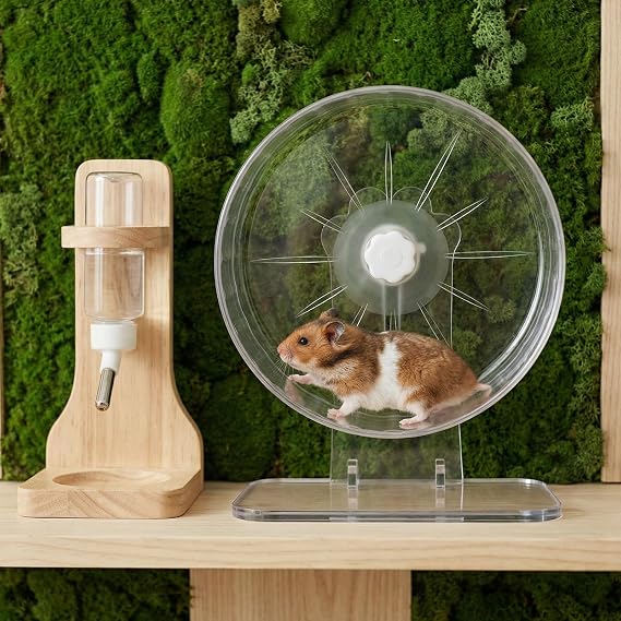 Super-Silent Hamster Exercise Wheel 22cm with Adjustable Stand Dual-Bearing Exercise Wheel Quiet Spinning Running Wheel for Hamster Hedgehog Gerbils Or Other Small Animals (Transparent, 22cm)