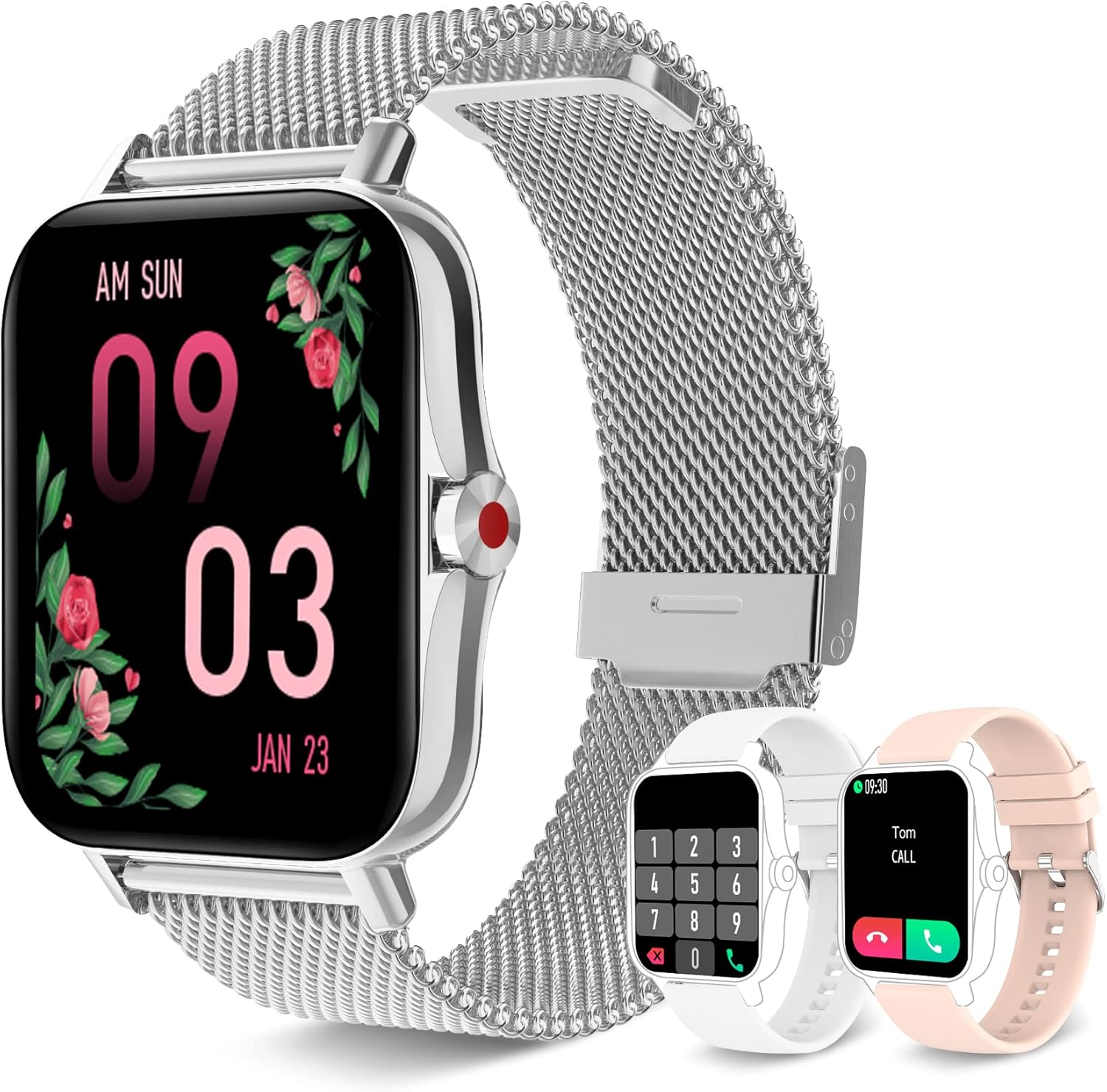Smartwatch Donna Chiamata e Risposta, Orologio Donna Smart Watch Notifiche Messaggi Fitness Contapassi Cardiofrequenzimetro Pressione Sanguigna SpO2 Sonno, Orologio Sportivo per Android iPhone Argento Smartwatch Donna Chiamata e Risposta, Orologio Donna Smart Watch Notifiche Messaggi Fitness Contapassi Cardiofrequenzimetro Pressione Sanguigna SpO2 Sonno, Orologio Sportivo per Android iPhone Argento