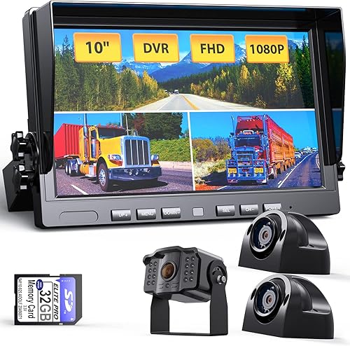 Cámara de respaldo con monitor de botón táctil de 7 pulgadas, grabadora mejorada integrada para caravana, semicaja, camión, remolque, 4 pantallas