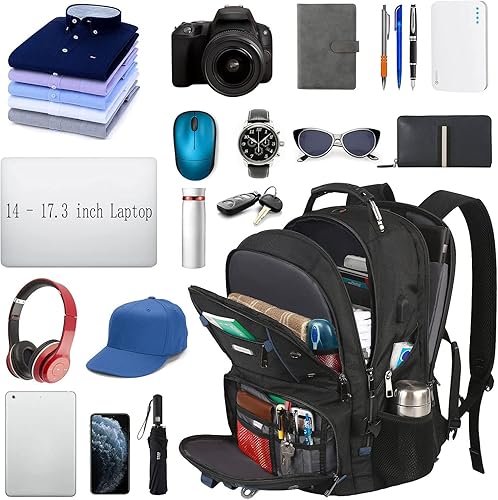 Miniatura 6 de Mochila de viaje para laptop, capacidad extra grande de 17.3 pulgadas, con puerto de carga USB, Rfid azul, Moderno
