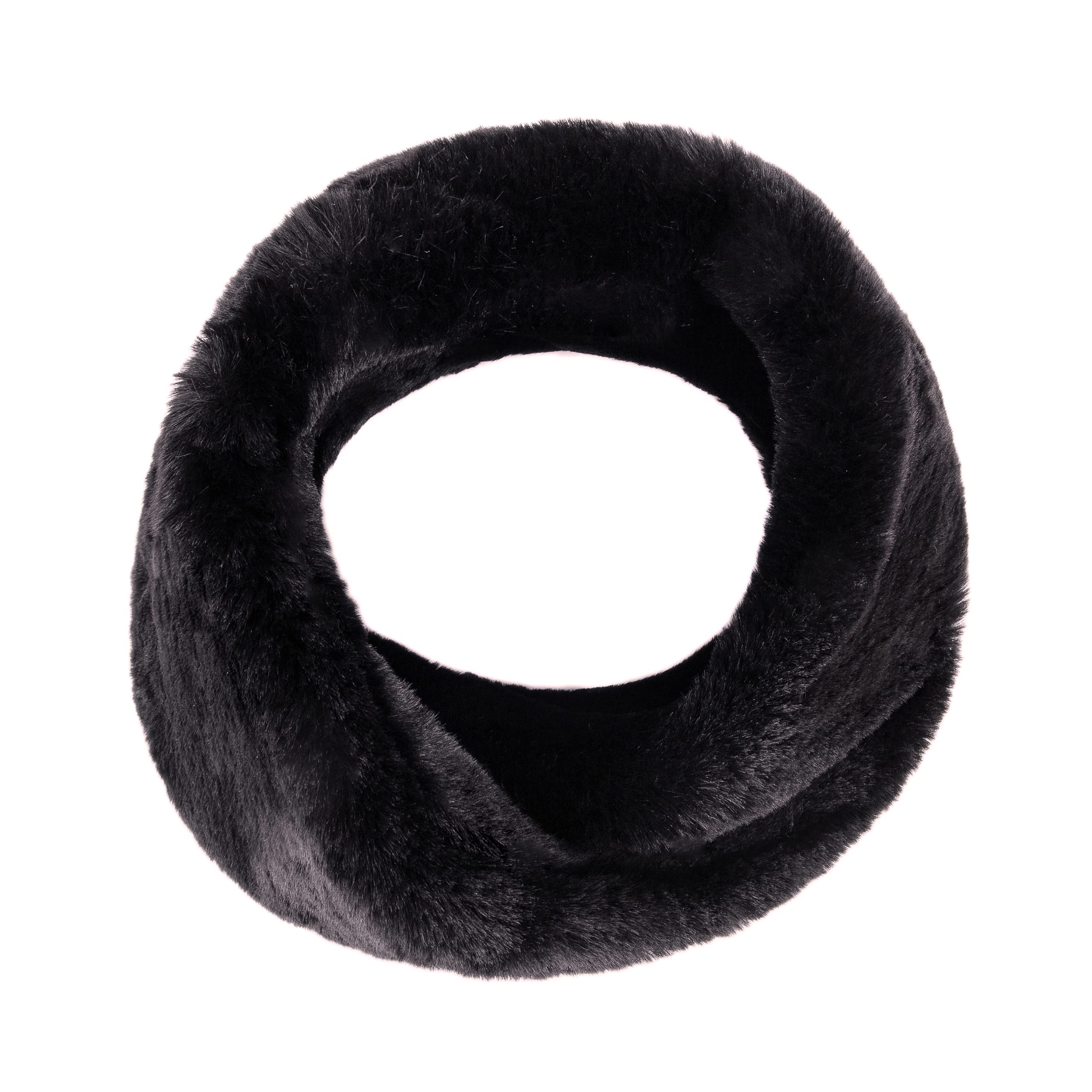 Futrzane Modern Snood - Faux Fur Infinity Scarf for Women - Soft Winter Cowl (Black Modern)