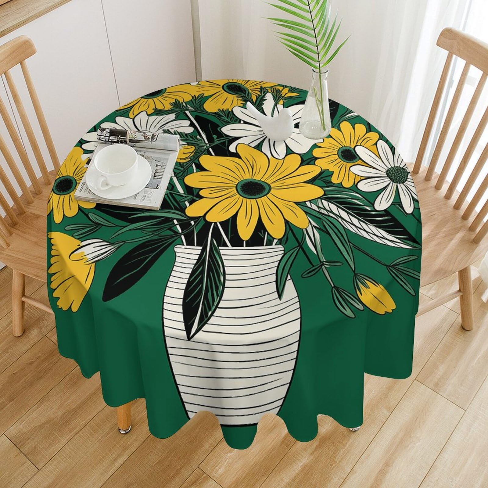 Nappe ronde imperméable anti-tache lavable 177x177 cm pour table de jardin