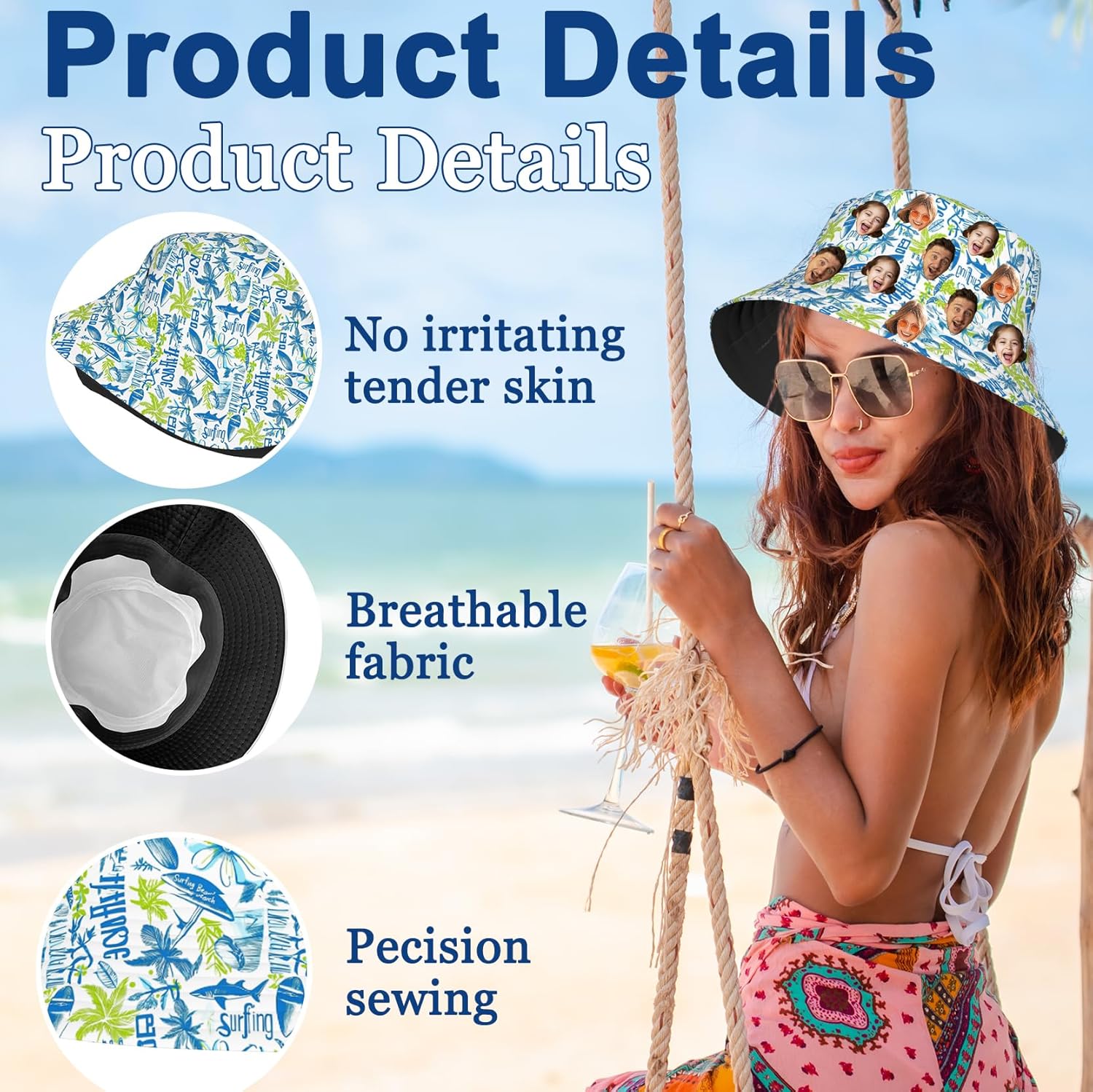 Custom Bucket Hat for Women Men Personalized Fisherman Cap with Face Design Your Own Text Logo Photo Funny Summer Sun Hat - Image 6