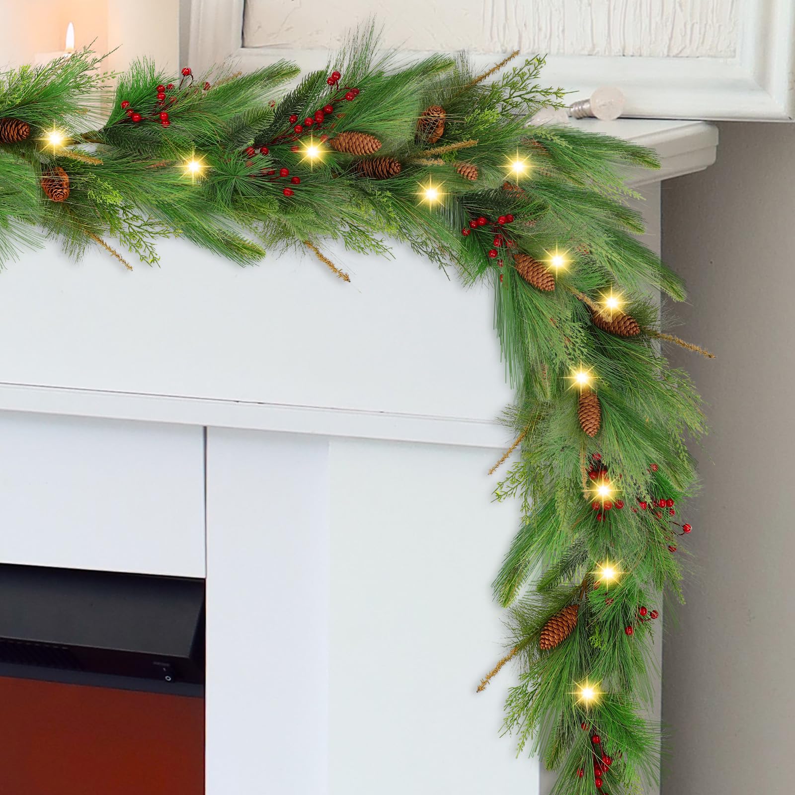 Amazon.com: Chuangdi 6 ft Christmas Long Needle Pine Garland with ...