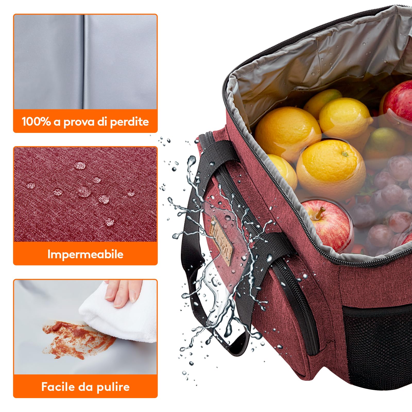 Lifewit Borsa Termica Porta Pranzo 15L(24 Lattine), Grande Borse Frigo Pranzo Ufficio per Uomo e Donna, Lunch Bag per Lavoro, Mare, Viaggio, Spiaggia, Borgogna