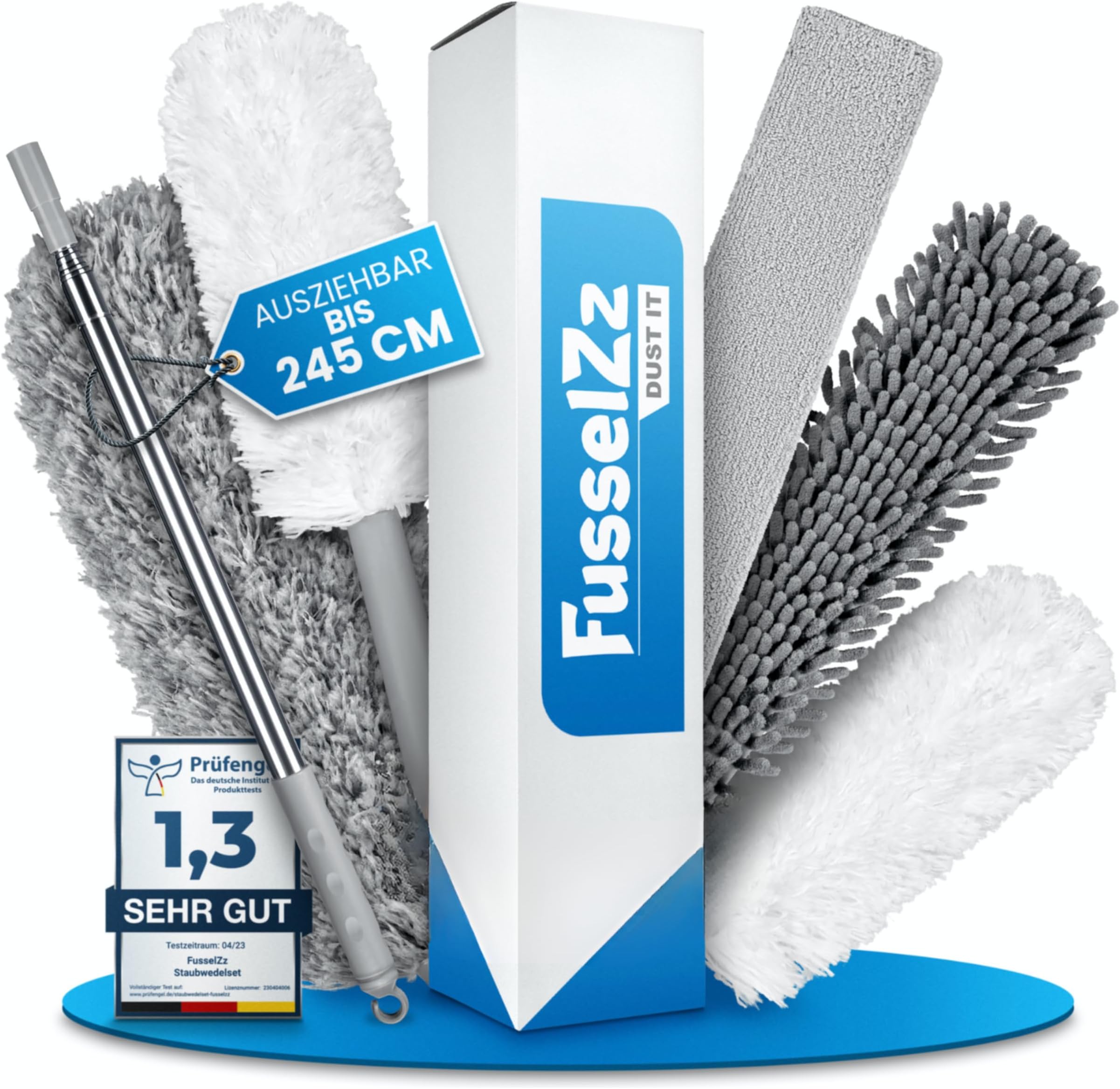 Teleskop Staubwedel 2,45m - Waschbarer Mikrofaser Wedel Mit Edelstahl Stange