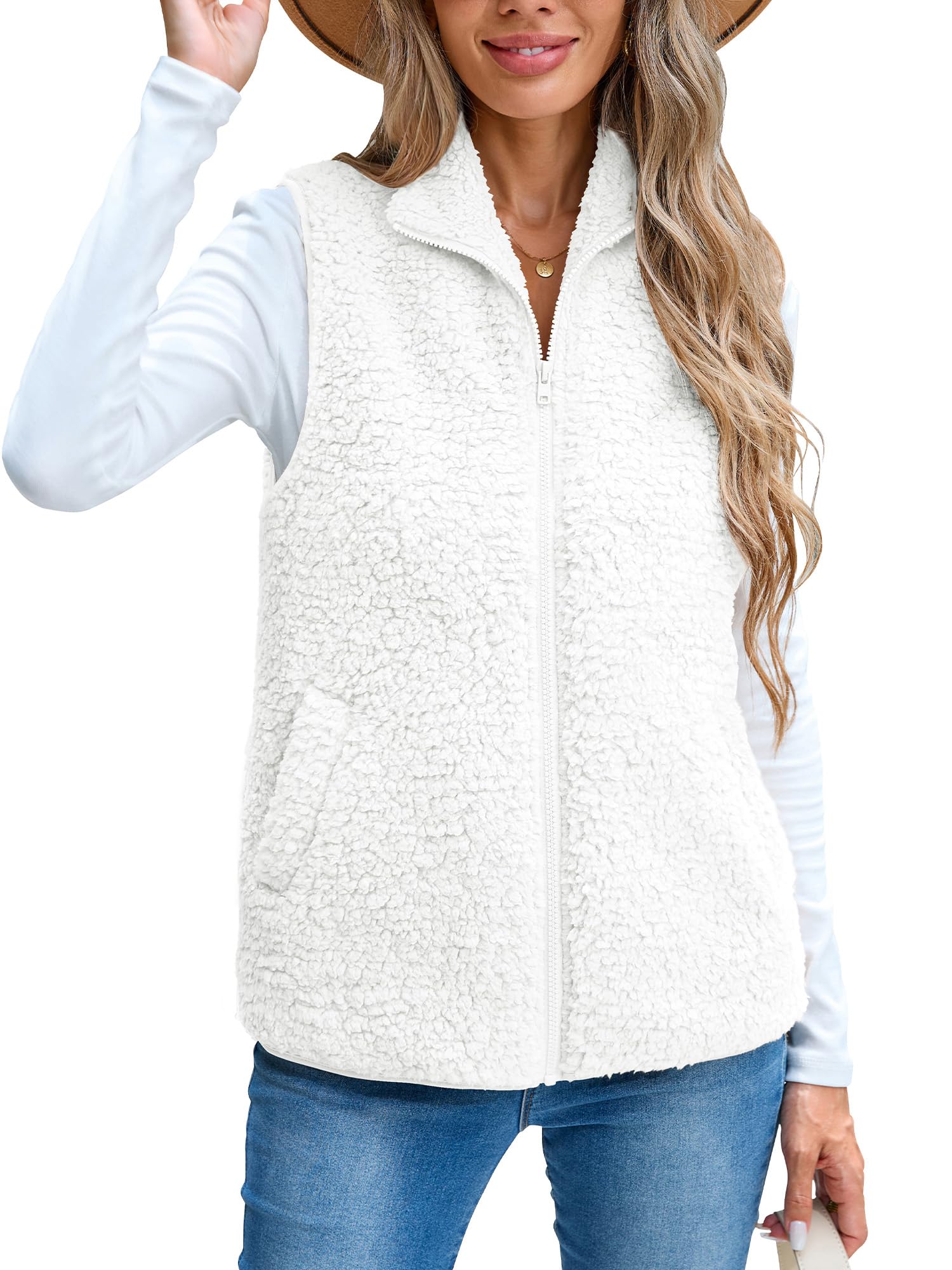 Teddy Weste Damen Herbst Winter Ärmellose Warm Leicht Fleece Teddyjacke | Teddy Fleece Weste Damen,Plüsch Innenseite,Stehkragen,Sherpa Fleece Weste,mit Reißverschluss,Herbst und Winter