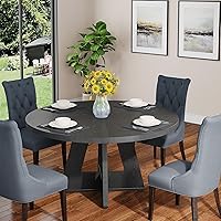 Vista 9 de Tribesigns Mesa de Comedor Redonda de 47 Pulgadas Mesa de Cocina de Madera para Comedor, Mesas de Dinner Room de 47" para 4-6, Muebles de Acento