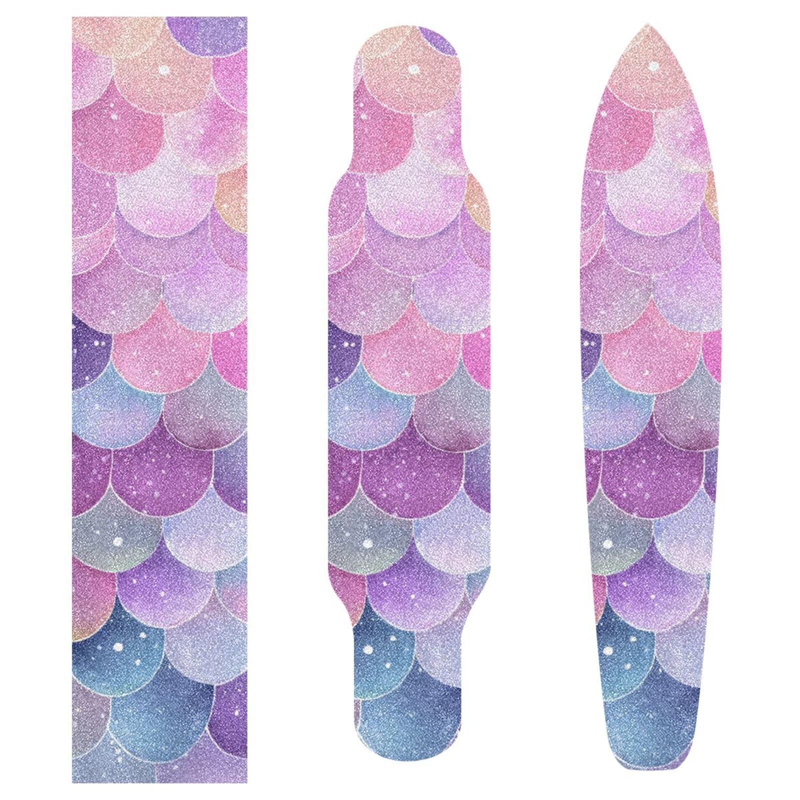 Nastro antiscivolo per skateboard, 111 x 25 cm, per longboard, skateboard, scooter, carta vetrata, antiscivolo, acquerello, squame di sirena, colori