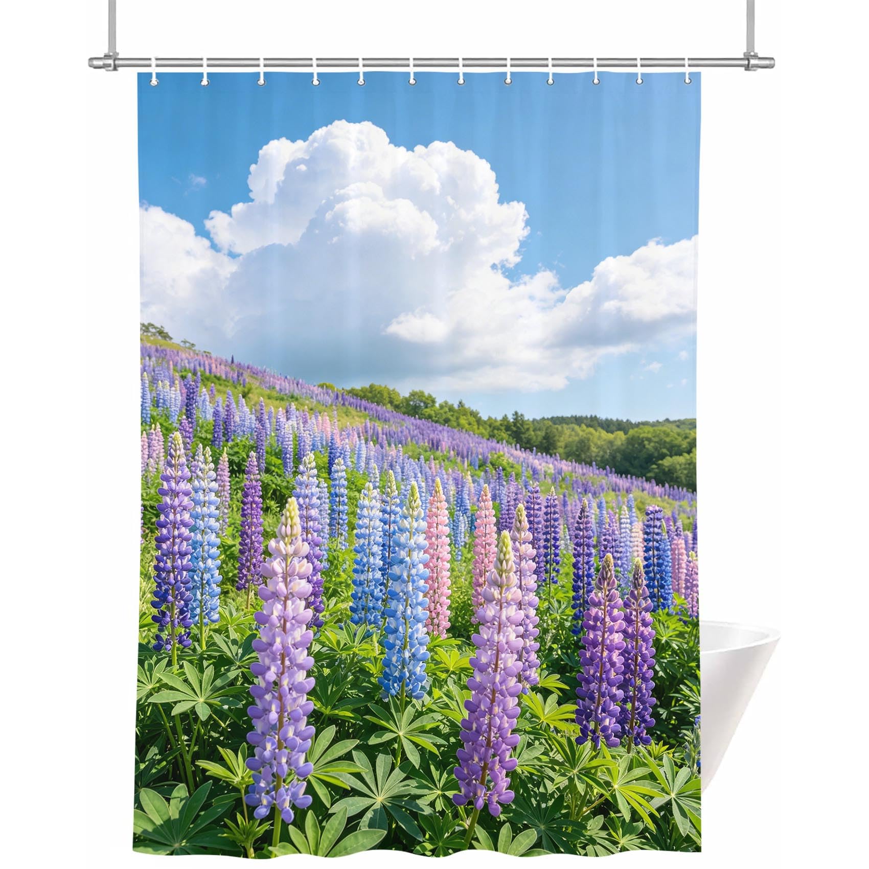 Rideau de douche 200x240 cm anti-moisissure et imperméable aux fleurs violettes