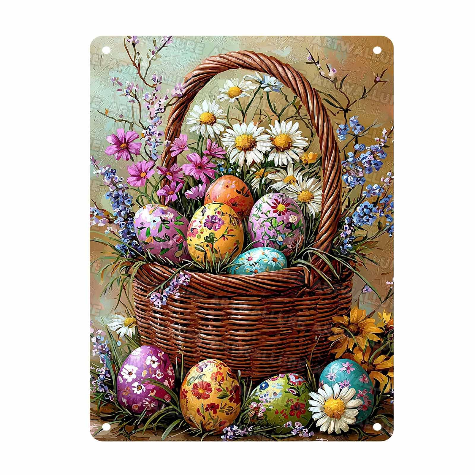 Easter Tin Sign Rabbit Vintage Bunny Party Decor Metal Sign Home Office Living Room Yard Primitive Country Design 12x16Inch