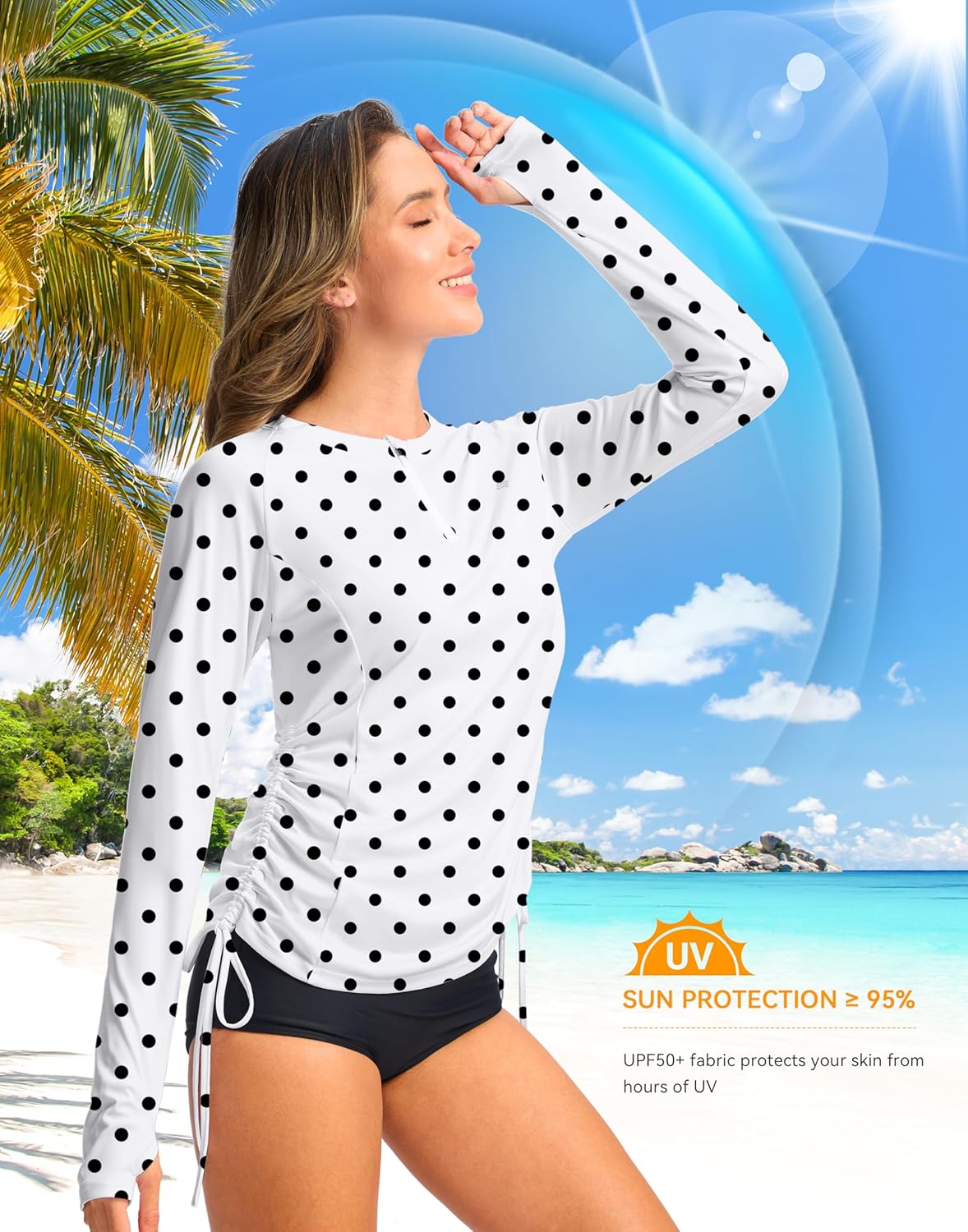 SANTINY Women's Rash Guard UPF50+ SPF Long Sleeve Swimsuits Top UV Sun Protection Swim Shirts for Woman with Zip - Image 3