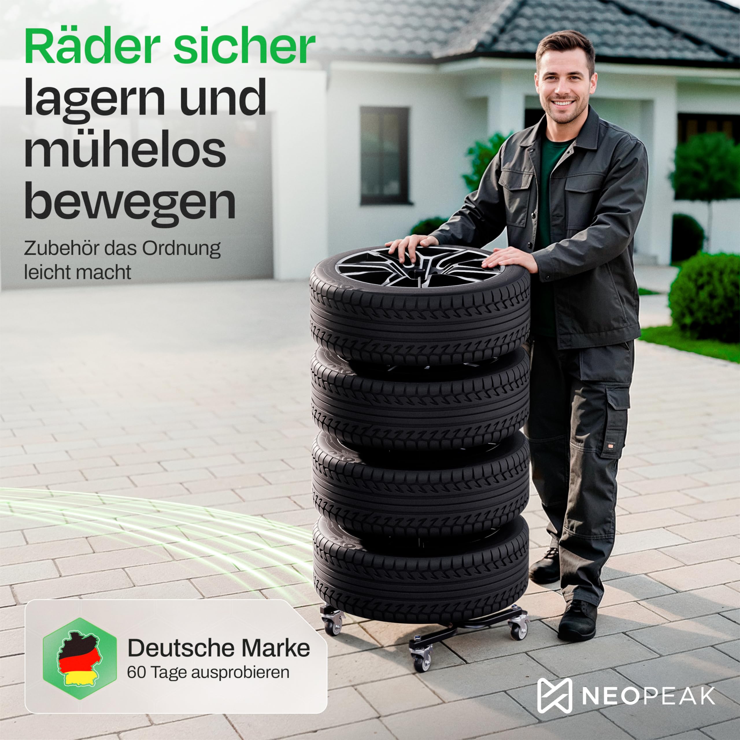 Árbol de llantas XL con funda protectora | Soporte móvil para 4 neumáticos de hasta 285 mm de ancho y 24 pulgadas | almacenamiento estable y que ahorra espacio
