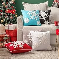 Vista 5 de MIULEE Paquete de 2 fundas de almohada decorativas de Navidad con diseño de copo de nieve, fundas de cojín de lona bordadas, decoración