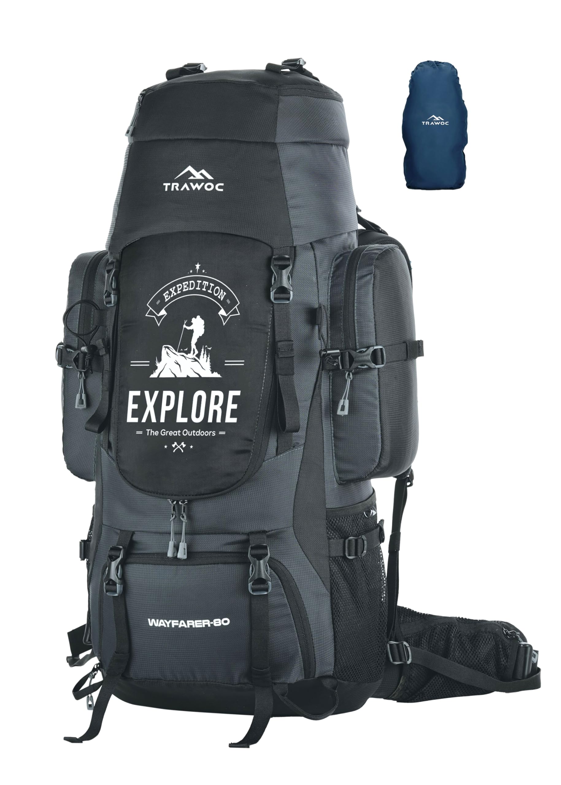 trawoc WAYFARER 80L Camping Hiking Trekking Bag Travel Rucksack for Men & Women with Rain Cover/Shoe Compartment BHK004 3 Year Warranty (Grey Black)-picture-27