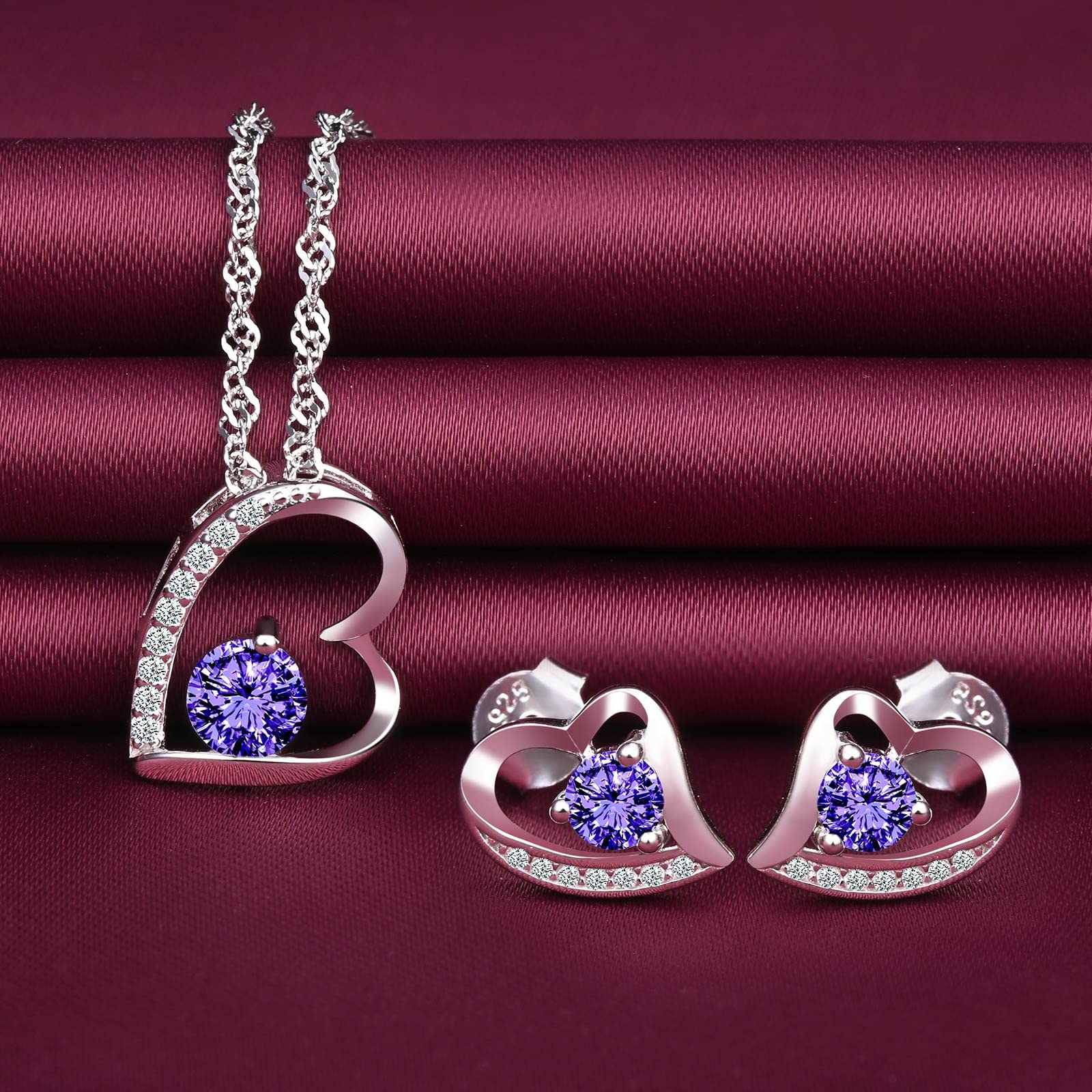 Yumilok-Collar con colgante para mujer S925 Plata de ley Simple Hueco Irregular Corazón Circón Conjunto de aretes colgantes de plata de ley Moderno y hermoso (Rosa)