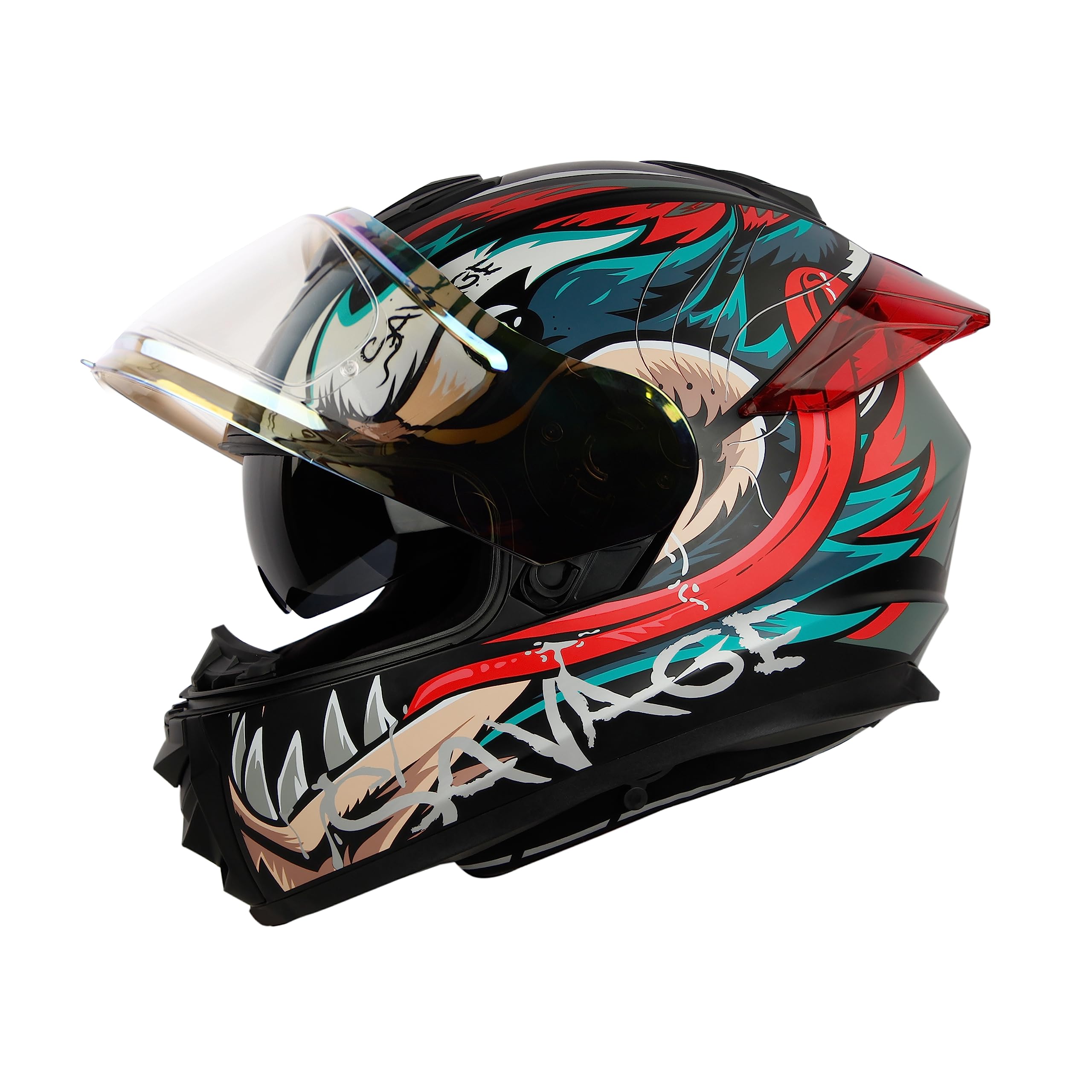 Ignyte IGN-8 Savage ISI/DOT Certified Full Face Graphic Helmet with Outer Anti Fog Clear Chrome Border Visor and Inner Smoke Sun Shield-image-20