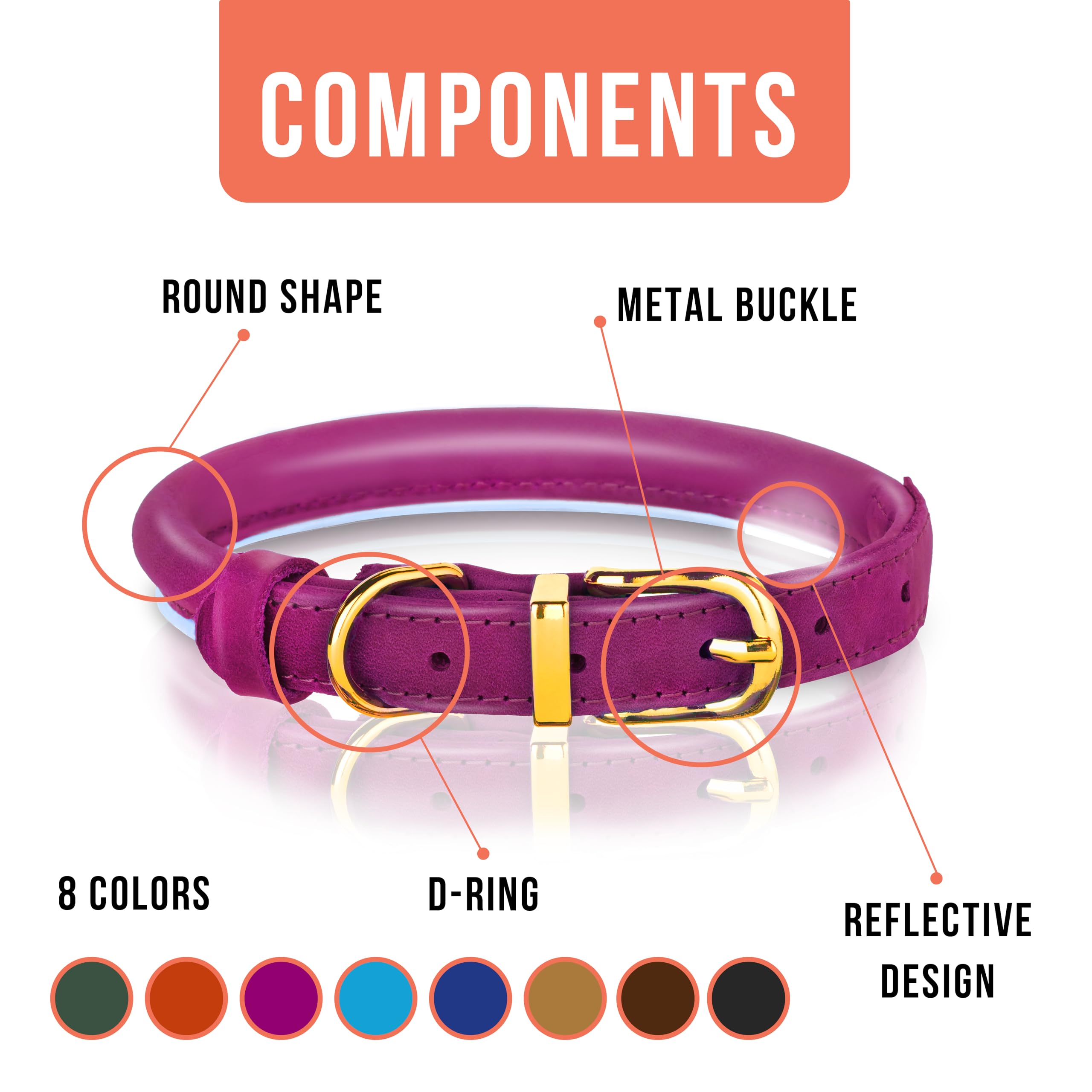 OOPSDOGGY Reflective Rolled Leather Dog Collar for Small Medium Large Dogs Puppy 8 Colors, 7 Sizes (Pink, M, 12"-15") - Image 3