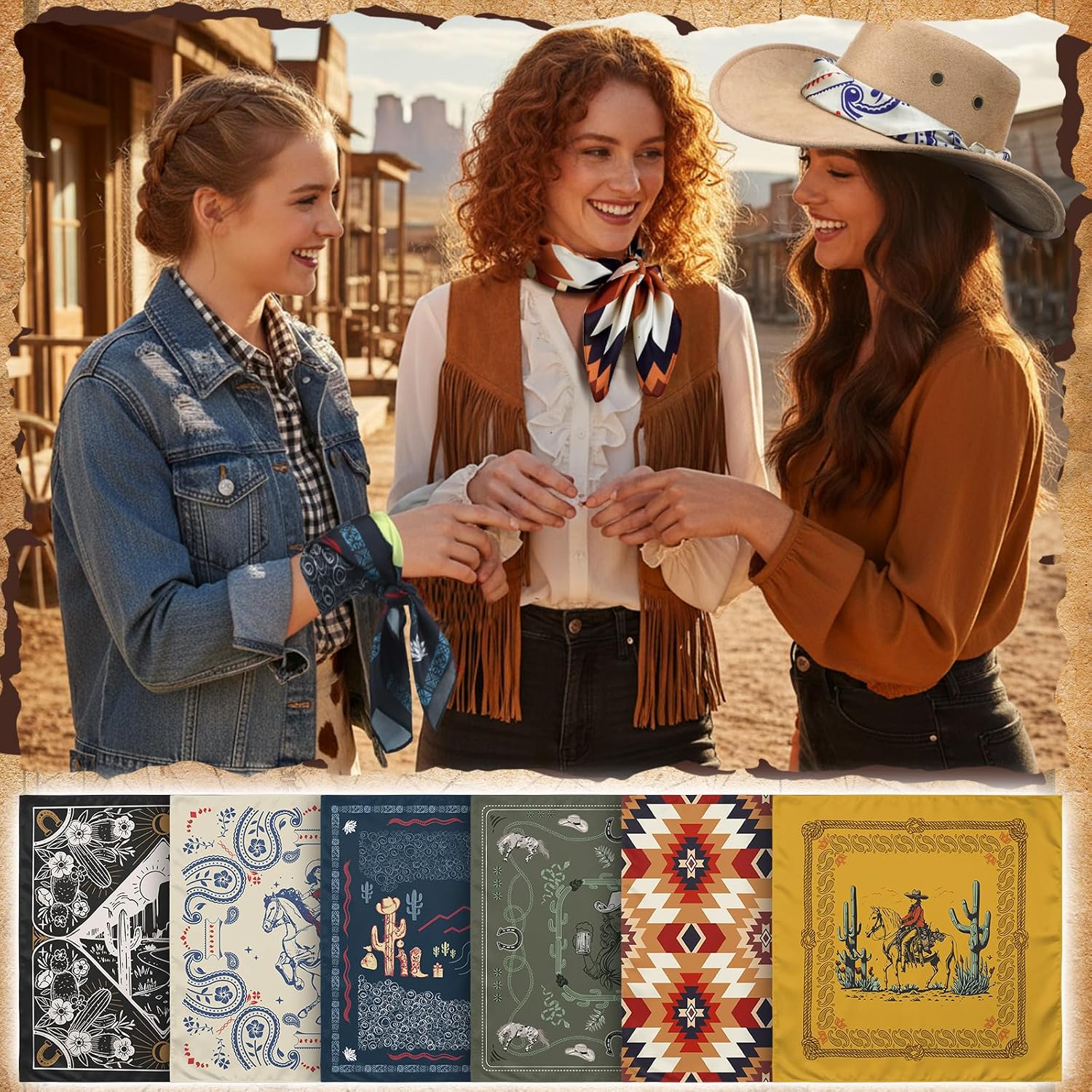 Berlune 6/12 Pcs Western Cowgirl Bandanas Gifts Bulk 21 x 21'' Wild Rags for Women Western Cowgirl Cowboy Head Scarf Wrap