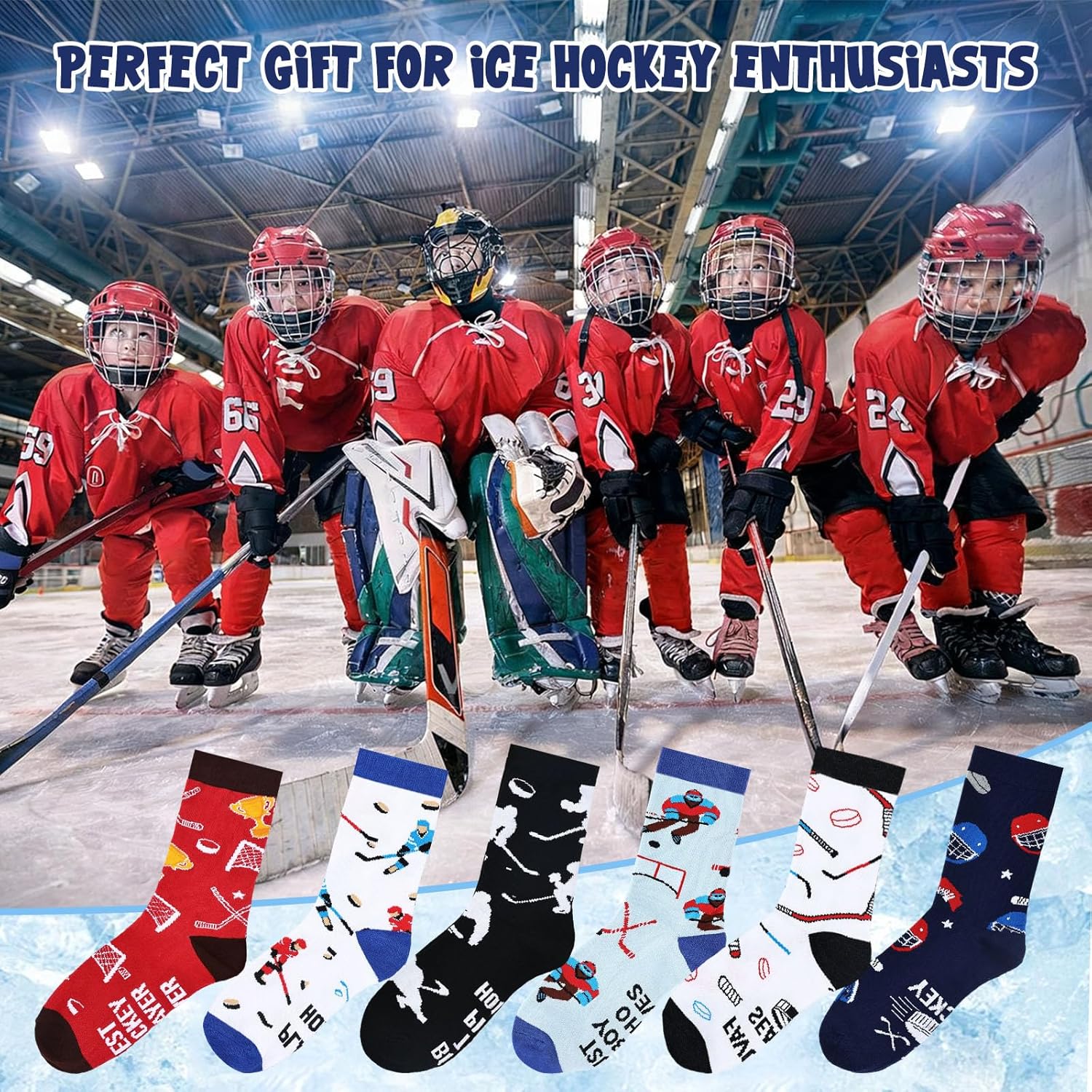 6 Pairs Funny Men's Hockey Socks Hockey Valentine Birthday Gifts for Women Men Novelty Cotton Athletic Crew Socks Winter Gifts - Image 4