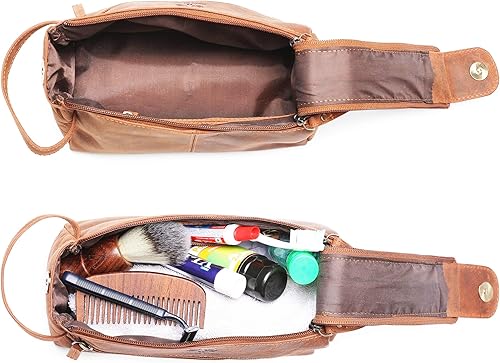 Miniatura 4 de Rustic Town Bolsa de aseo de cuero Buffalo kit de afeitado y dopp de viaje vintage para artículos de tocador cosméticos y más interior espacioso y