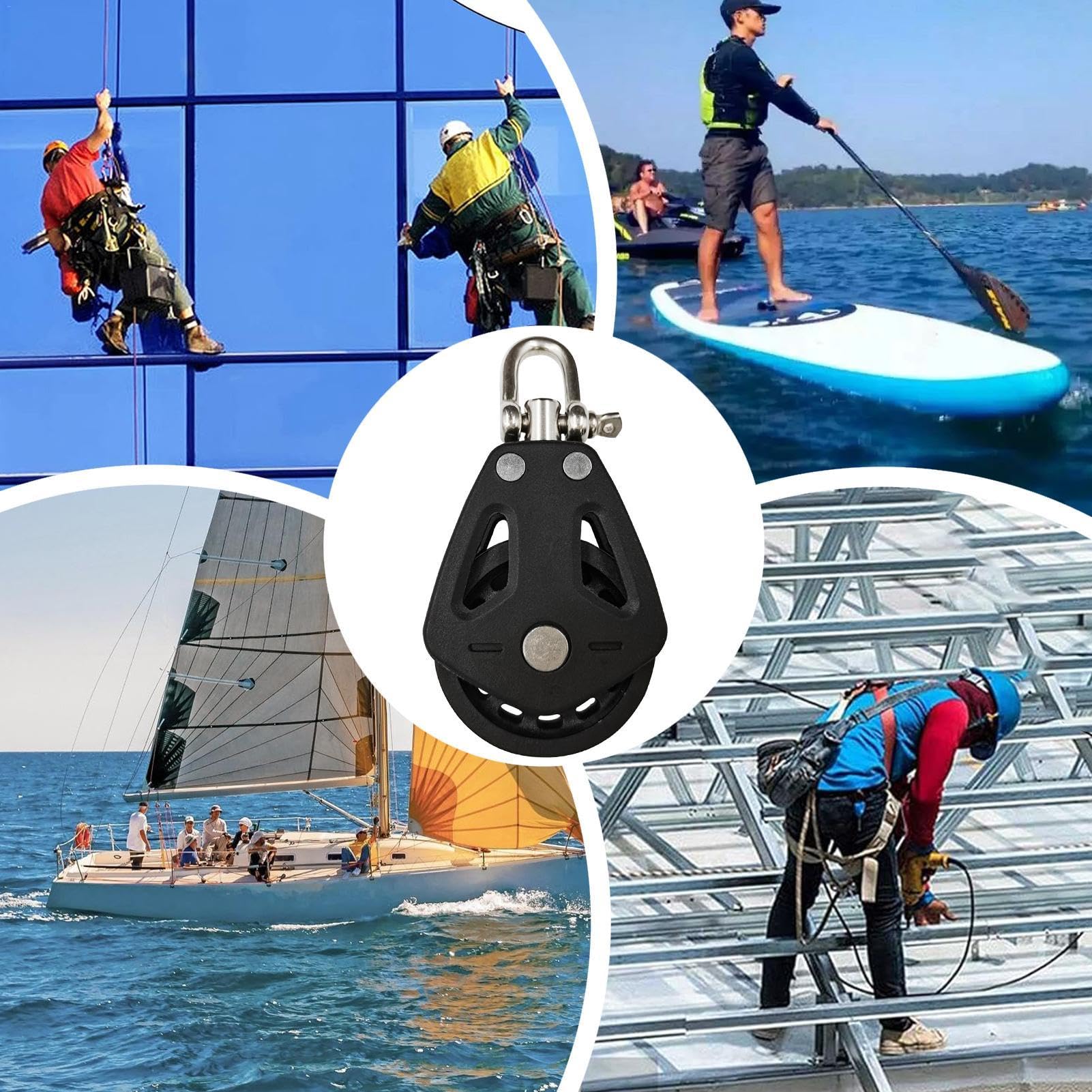 Poulies pour câbles, poulies de bateau pour cordes | 2 rouleaux pivotants en acier inoxydable, dispositif de levage haute performance en acier inoxyda | Leroy Merlin