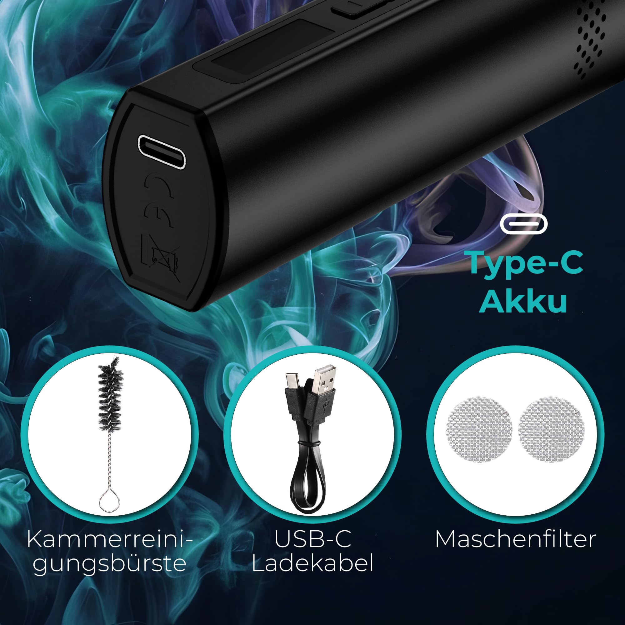Vaporizer Cannabis verdampfer IOUQ KIT kräuter verdampfer Keramische Heizkammer LCD Display Bildschirm unterstützt weed e zigarette präzise Temperaturregelung (TiefSchwarz) | Dry Herb Vaporizer mit Temperaturregelung/Keramikkammer/LCD/Aluminiumkörper/niko