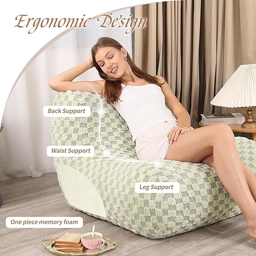 Miniatura 5 de Puf para adultos, cómodo sofá de suelo con espuma viscoelástica, sofá gigante para sala de estar, dormitorio, oficina, color verde