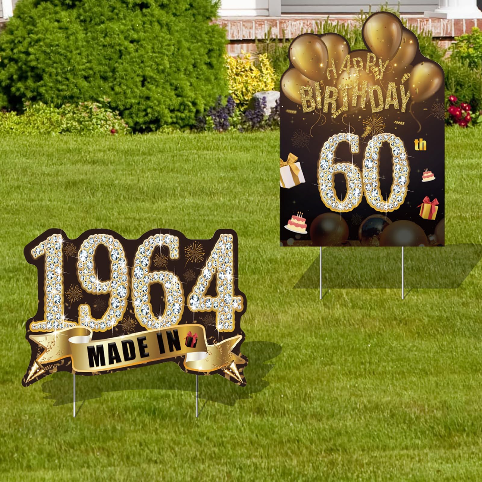 Amazon.com : 2Pcs 60th Birthday Yard Sign Decorations with Stakes ...