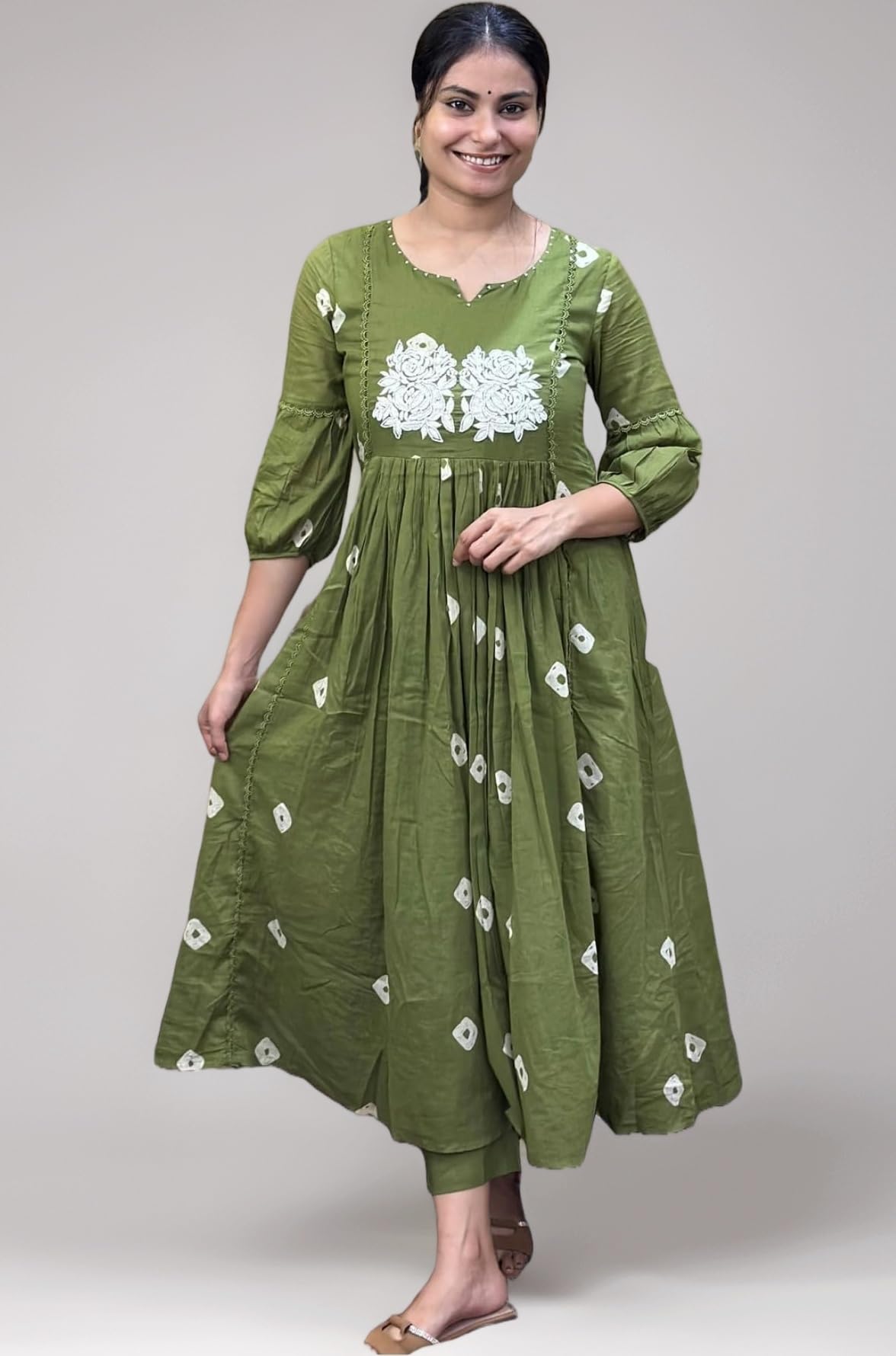 GoSriKi Women's Rayon Blend Anarkali Printed Kurta with Pant