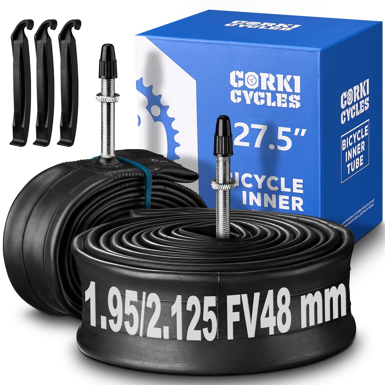 Corki Cycles 27.5 Mountain Bike Tube 27.5 x 1.75 1.9 1.95 2.0 2.1 2.125 2.2 2.25 2.3 2.35 2.4 Presta/Schrader Valve, Butyl Rubber 650B Bike Inner Tube