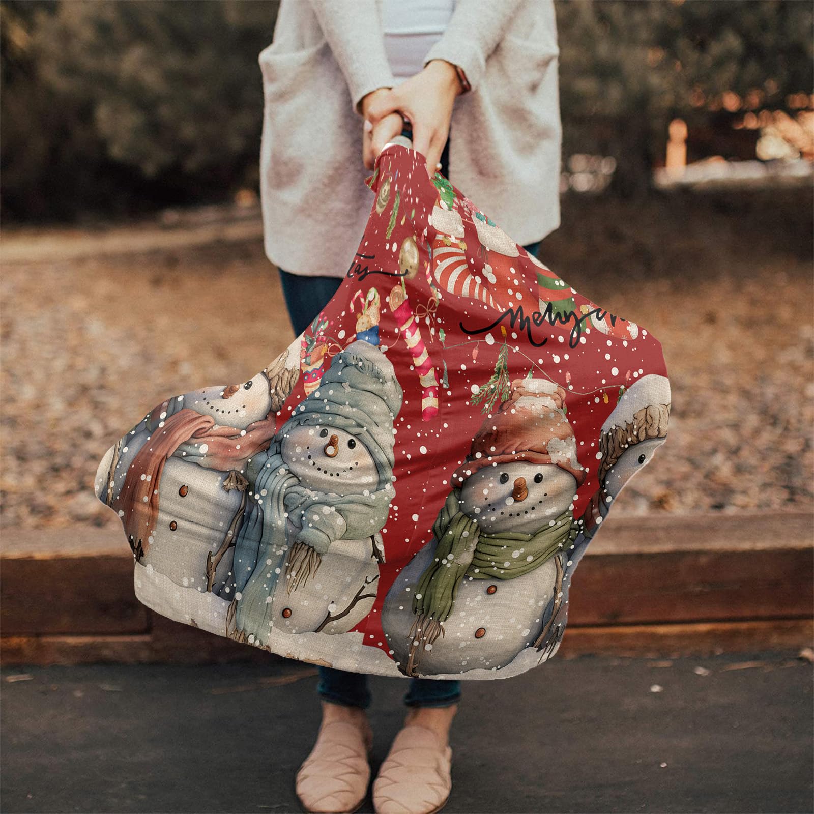Nursing Cover for Breastfeeding Scarf, Merry Christmas Snowman Dark Red Baby Car Covers Super Soft Multi Use for Canopy Shopping Cart Cover Blanket Stroller Cover
