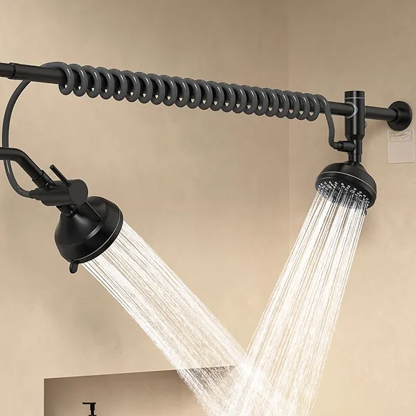 KES Tandem Shower Head for Couples with Original Adjustable Slider, High Pressure Spa-Like Dual Shower Head for Two People, 7 Spray Modes, Easy Install Renter-Friendly, Gift for Couples, Black