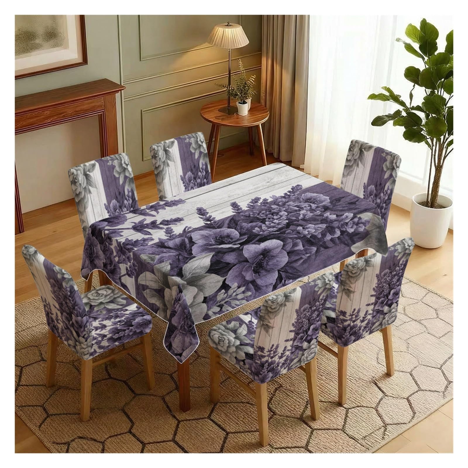 Housse de chaise lavande et nappe imprimée pour sublimer vos repas de fête en cuisine