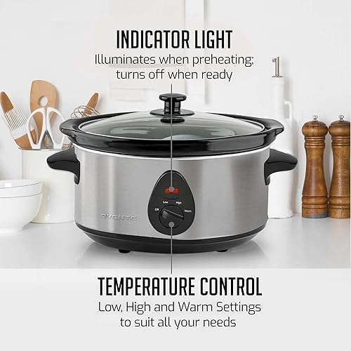 Miniatura 3 de Ovente Olla de cocción lenta eléctrica de 3.7 cuartos con 3 ajustes de temperatura, apta para lavavajillas, olla de cerámica extraíble y tapa de