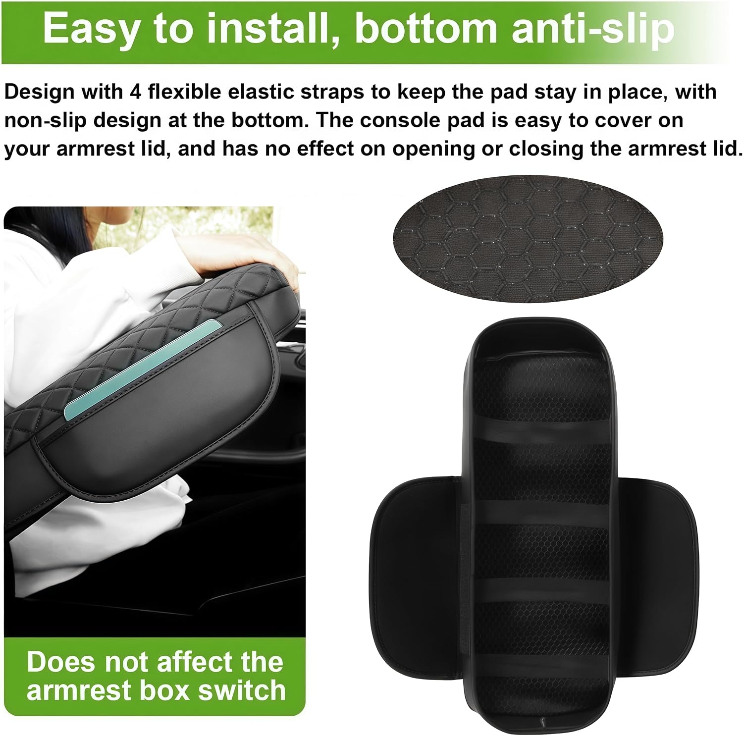 Armrest Cover for Nissan Altima Center Console Pad with Organizer Storage Pockets, Black Faux Leather Arm Rest Lid Protector Cushion Interior Accessories (2019-2025)